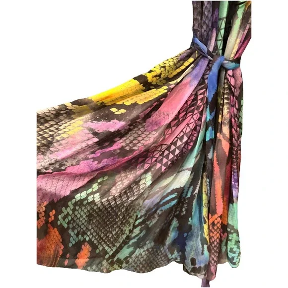 Matthew Williamson 100% Silk Print Dress Lace Up Front Belted Sleeveless 10 - Picture 7 of 12